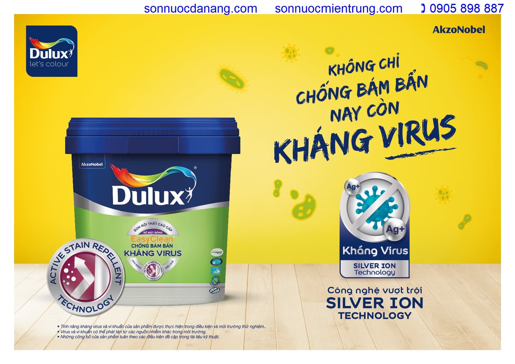 Sơn Dulux EasyClean chống bám bẩn kháng vius, bề mặt mờ màu trắng E016M