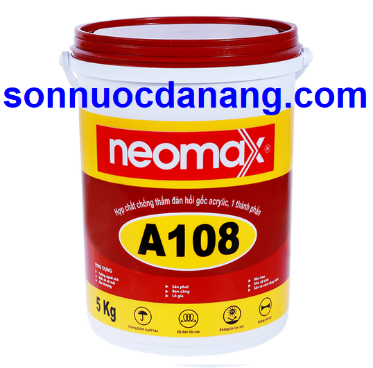 Neomax A108 sơn chống thấm tại Đà Nẵng, Hà Nội, Hồ Chí Mình là 01 loại hợp chất chống thấm đàn hồi, 100% nhựa acrylic đa tính năng, gốc nước, 1 thành phần. Sơn có lớp phủ sau khi hình thành có tính đàn hồi, mềm dẻo, có khả năng che phủ các vết nứt tốt, khả năng bám dính tuyệt vời trên nền vữa, bê tông, khả năng chống thuỷ phân và chống UV tuyệt hảo.
ỨNG DỤNG: Neomax A108 dùng để tạo ra lớp phủ chống thấm cho: Tường ngoài nhà; Mái, sê nô mái; Sân thượng, sân phơi; Ban công, lô gia; Khu vệ sinh; Bể bơi, bể cứu hoả.