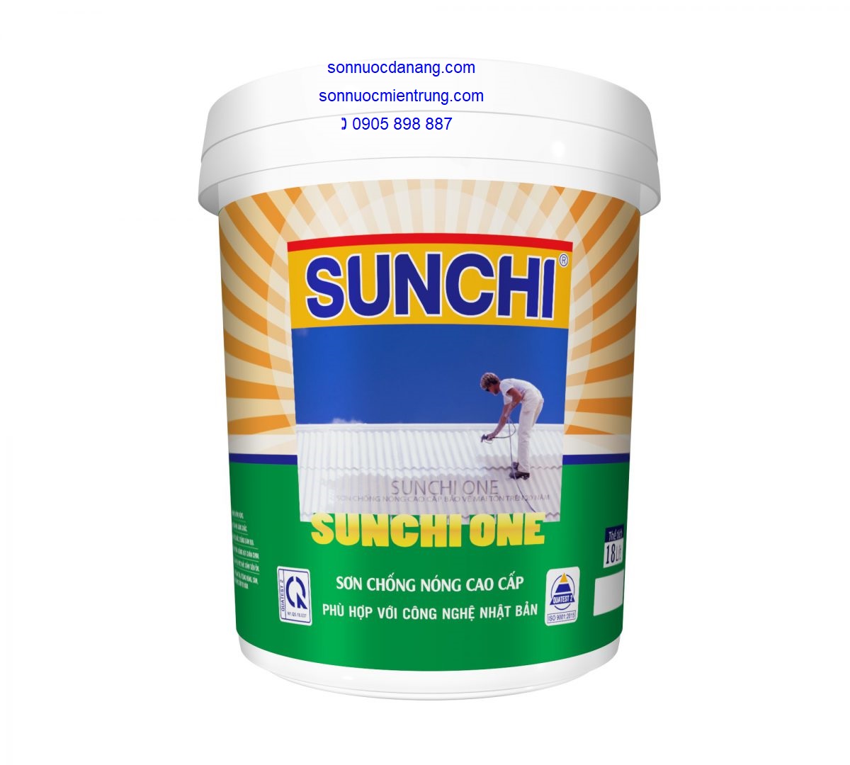 SƠN CHỐNG NÓNG SUNCHI ONE tại Đà Nẵng Hà Nội Hồ Chí Minh và Toàn Quốc. Sơn chống nóng SUNCHI ONE chuyên dụng Chống Nóng Mái Tôn Nhà Xưởng, sàn bê tông, tường đứng, ngói, tôn pro ximăng Nhà dân dụng giảm nhiệt hiệu quả 12 – 26°C. Đây là Sơn Chống Nóng gốc nước một thành phần được sản xuất theo công nghệ NHẬT BẢN đặc biệt giảm nhiệt hiệu quả chịu được khí hậu nóng bức, ngăn cản truyền nhiệt và phản xạ ánh sáng, ngăn cản tia nắng mặt trời. Sơn chống nóng SUNCHI ONE là loại sơn được cấu tạo đặc biệt hơn so với các loại sơn nước thông thường. Sơn bao gồm các thành phần là sơn, màu, keo, chất cách nhiệt. Sơn chống nóng thuộc hệ sơn nước một thành phần khắc tinh với hỏa nên có khả năng chịu khí hậu nóng bức.